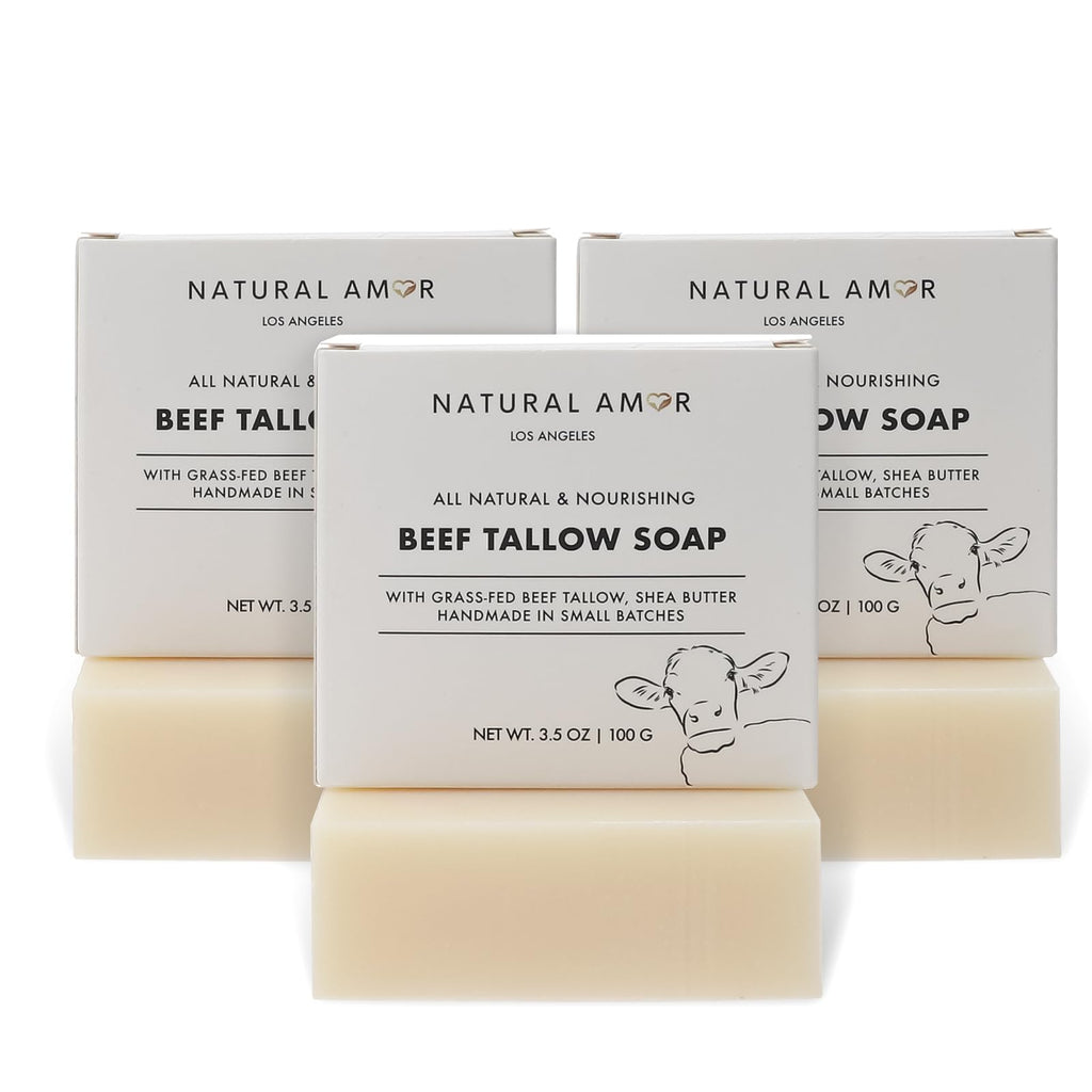 Natural Amor Beef Tallow Soap Bar 3-Pack – Fragrance-Free, Handmade with Grass-Fed Tallow | NATURAL AMOR LOS ANGELES