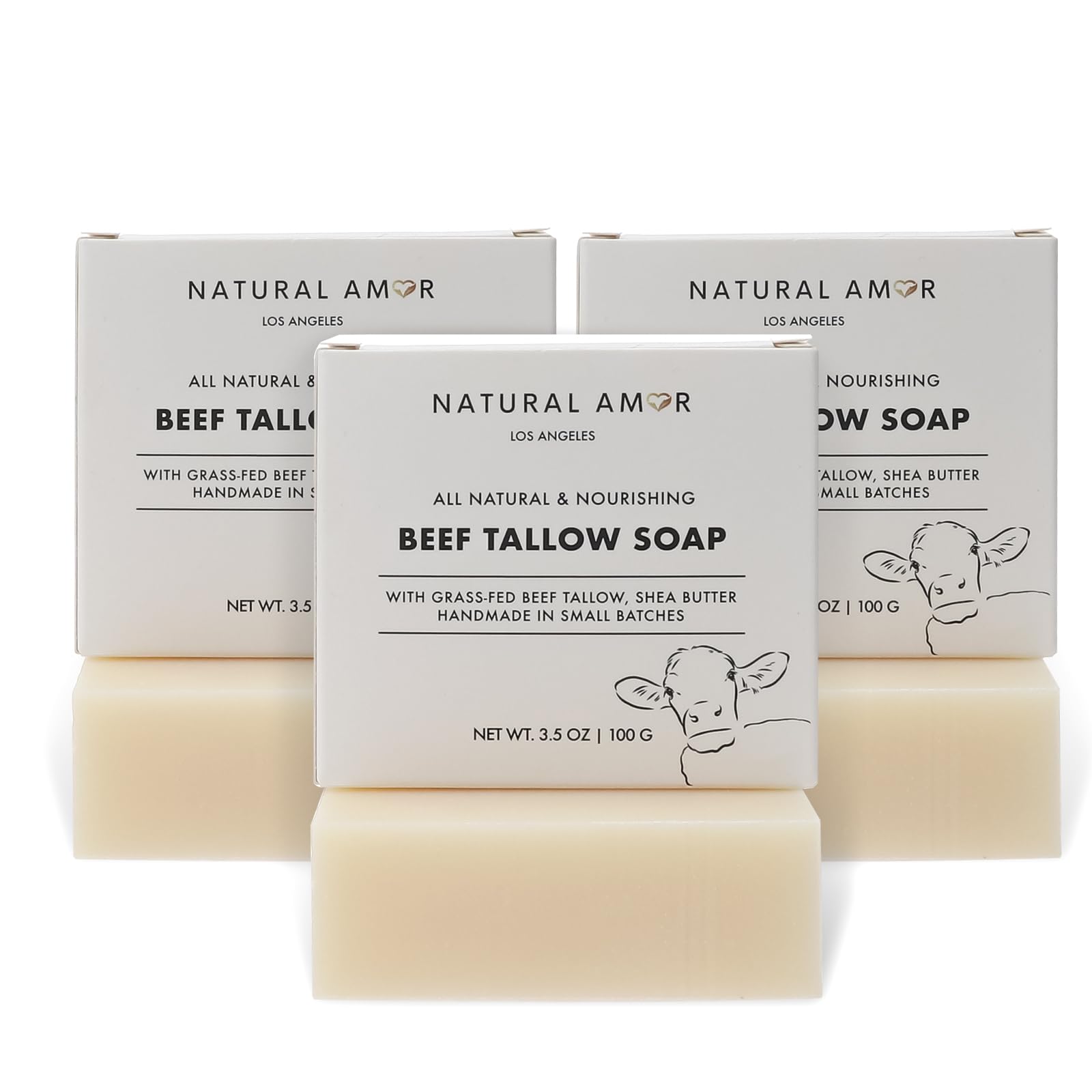 Natural Amor Beef Tallow Soap Bar 3-Pack – Fragrance-Free, Handmade with Grass-Fed Tallow | NATURAL AMOR LOS ANGELES