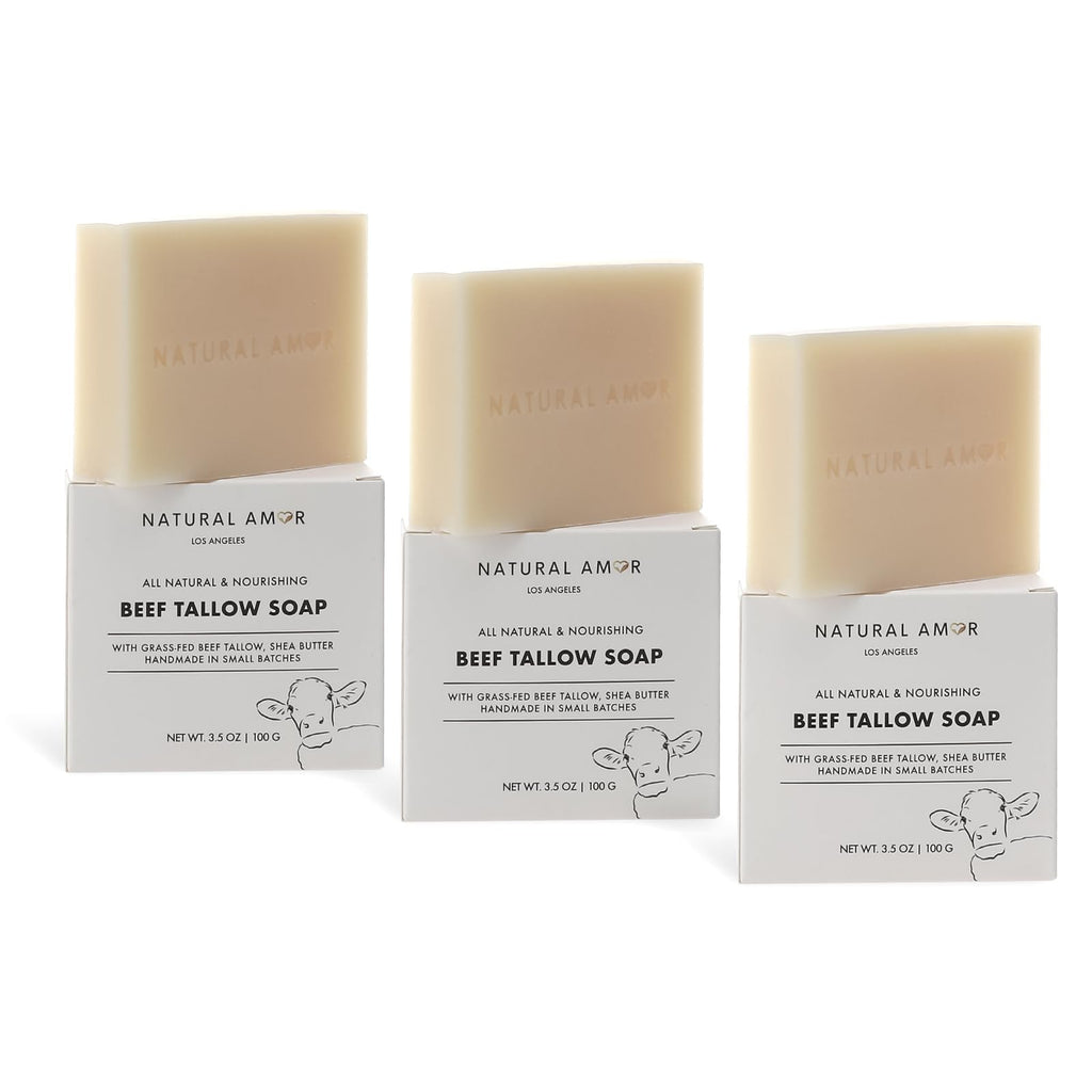 Natural Amor Beef Tallow Soap Bar 3-Pack – Fragrance-Free, Handmade with Grass-Fed Tallow | NATURAL AMOR LOS ANGELES