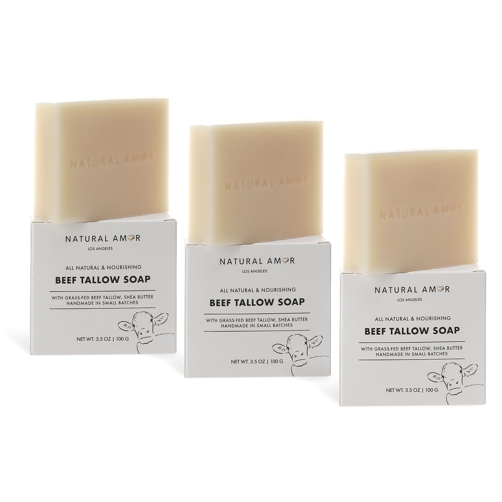 Natural Amor Beef Tallow Soap Bar 3-Pack – Fragrance-Free, Handmade with Grass-Fed Tallow | NATURAL AMOR LOS ANGELES