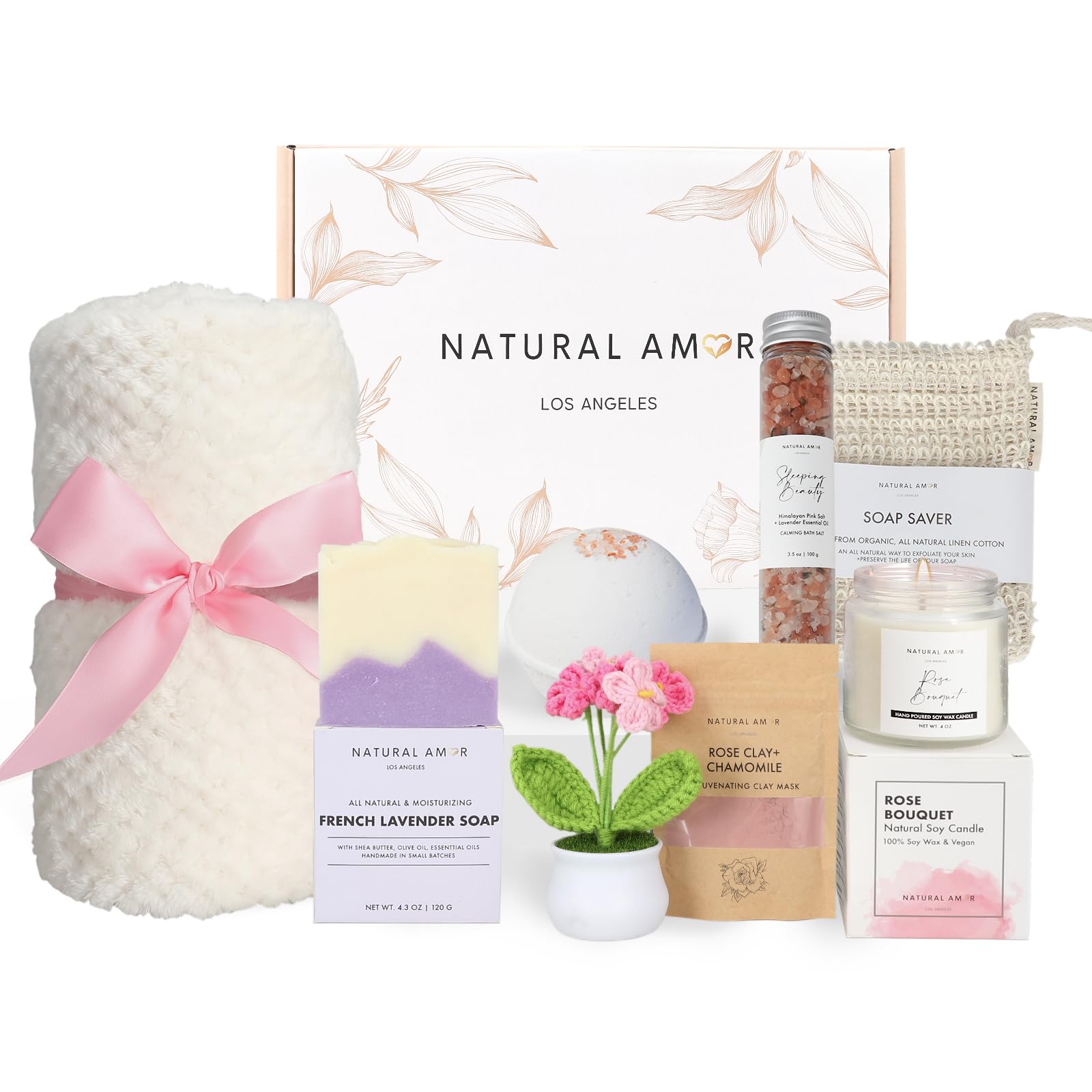 Natural Amor Los Angeles 8-Piece Spa Gift Set with Blanket – Relaxation Gift for Women