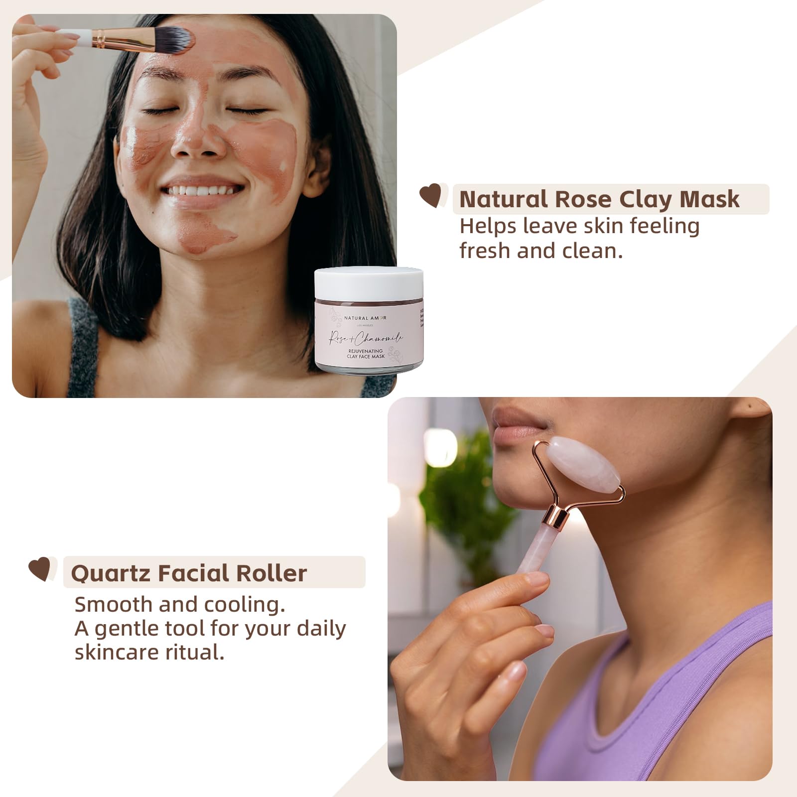 Natural Amor Rose Spa Gift Set – 6-Piece Handmade Self-Care Kit | Body Butter, Bath Salt, Mask, Candle, Jade Roller & Bear Towel