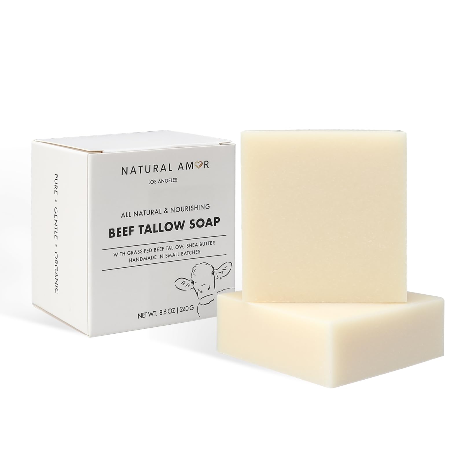 Natural Amor Los Angeles Unscented Tallow Soap Bar 2-Pack – Handmade with Grass-Fed Beef Tallow