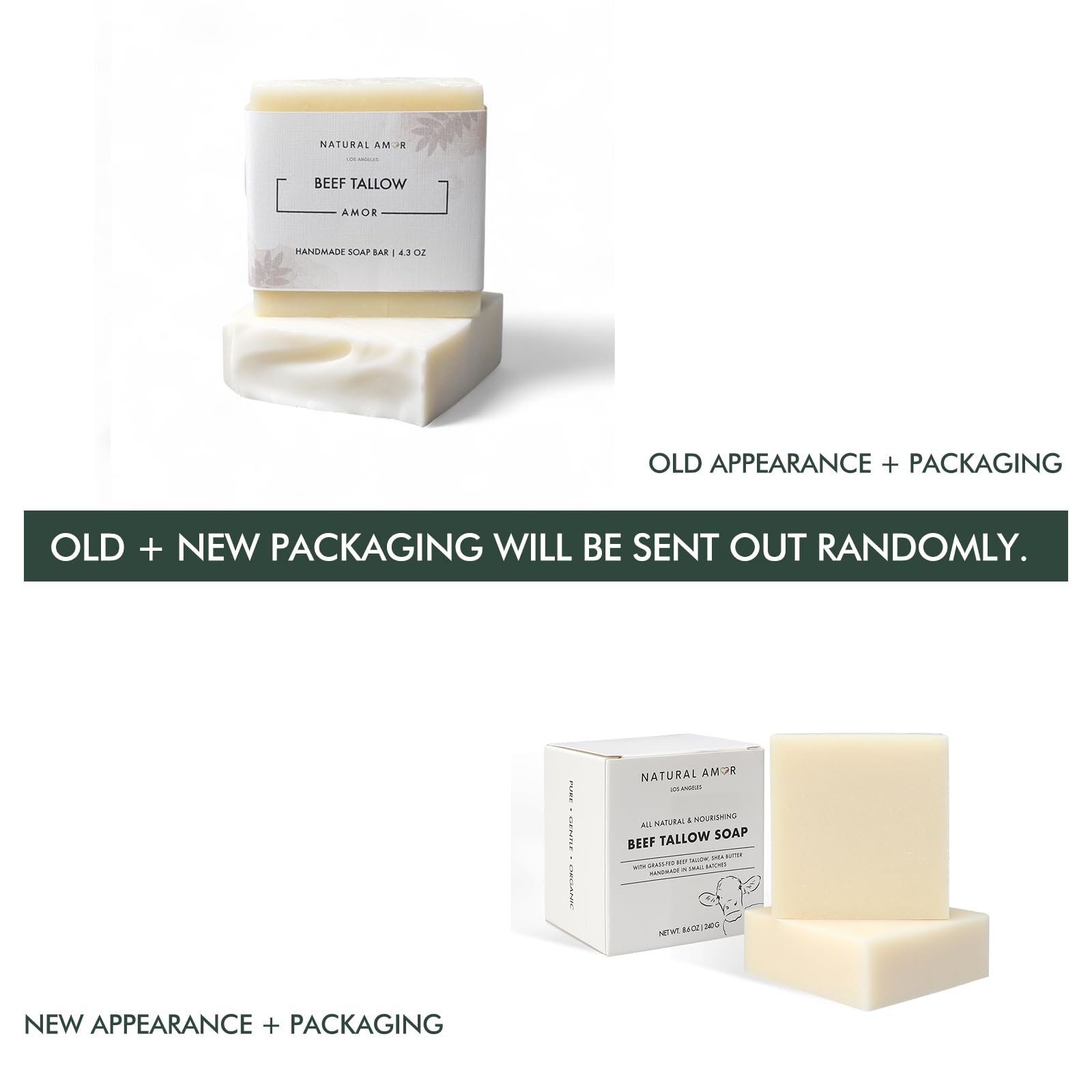 Natural Amor Los Angeles Unscented Tallow Soap Bar 2-Pack – Handmade with Grass-Fed Beef Tallow