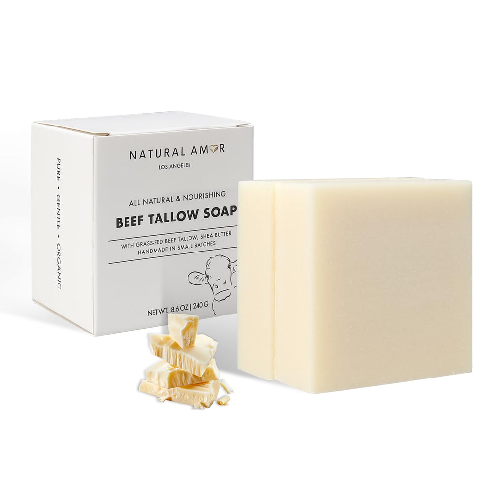 Natural Amor Los Angeles Unscented Tallow Soap Bar 2-Pack – Handmade with Grass-Fed Beef Tallow