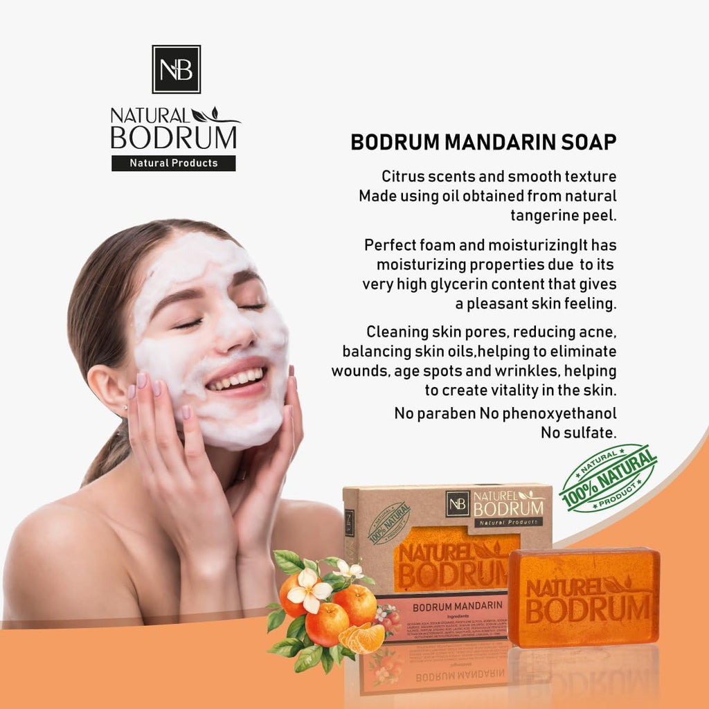 Natural Bodrum Mandarin Orange Organic Soap Bar – 3-Pack Glycerin Soap with Vitamin C