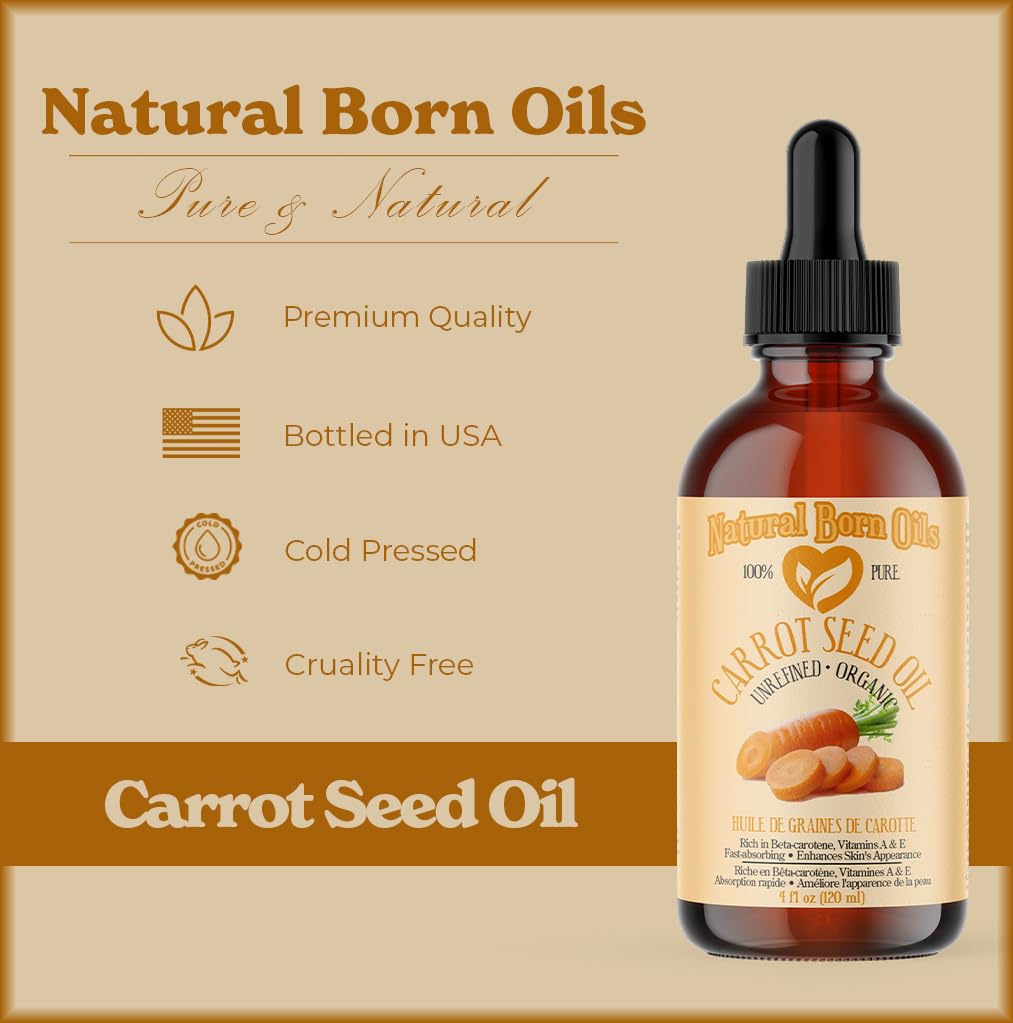 Natural Born Oils Carrot Seed Oil, 4oz – Organic, Cold-Pressed, Skin & Hair Care