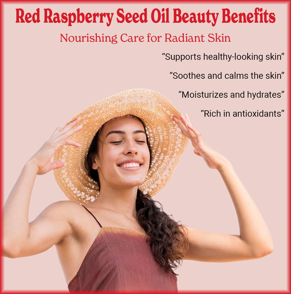 Natural Born Oils Red Raspberry Seed Oil – Organic Cold-Pressed Carrier Oil for Skin & Hair (4oz)