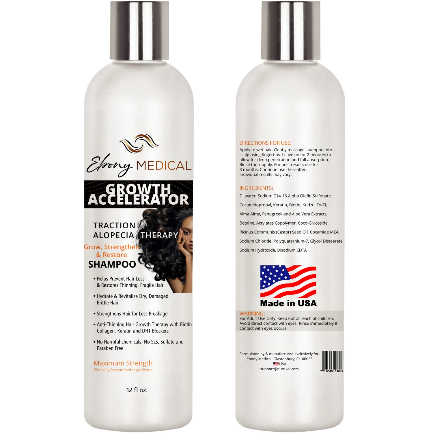 Natural Curves Ebony Medical Hair Support Shampoo – Thinning Hair & Patchy Hair Solution | Vegan, Sulfate-Free