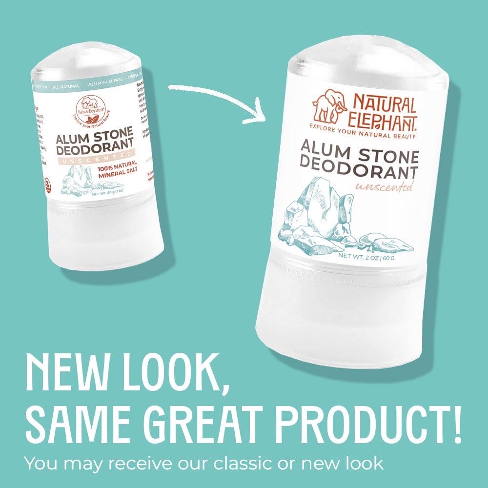Natural Elephant Alum Stone Deodorant Stick 60g (2 oz) – Unscented, Aluminum-Free Salt Stone for Men & Women – 5 Pack
