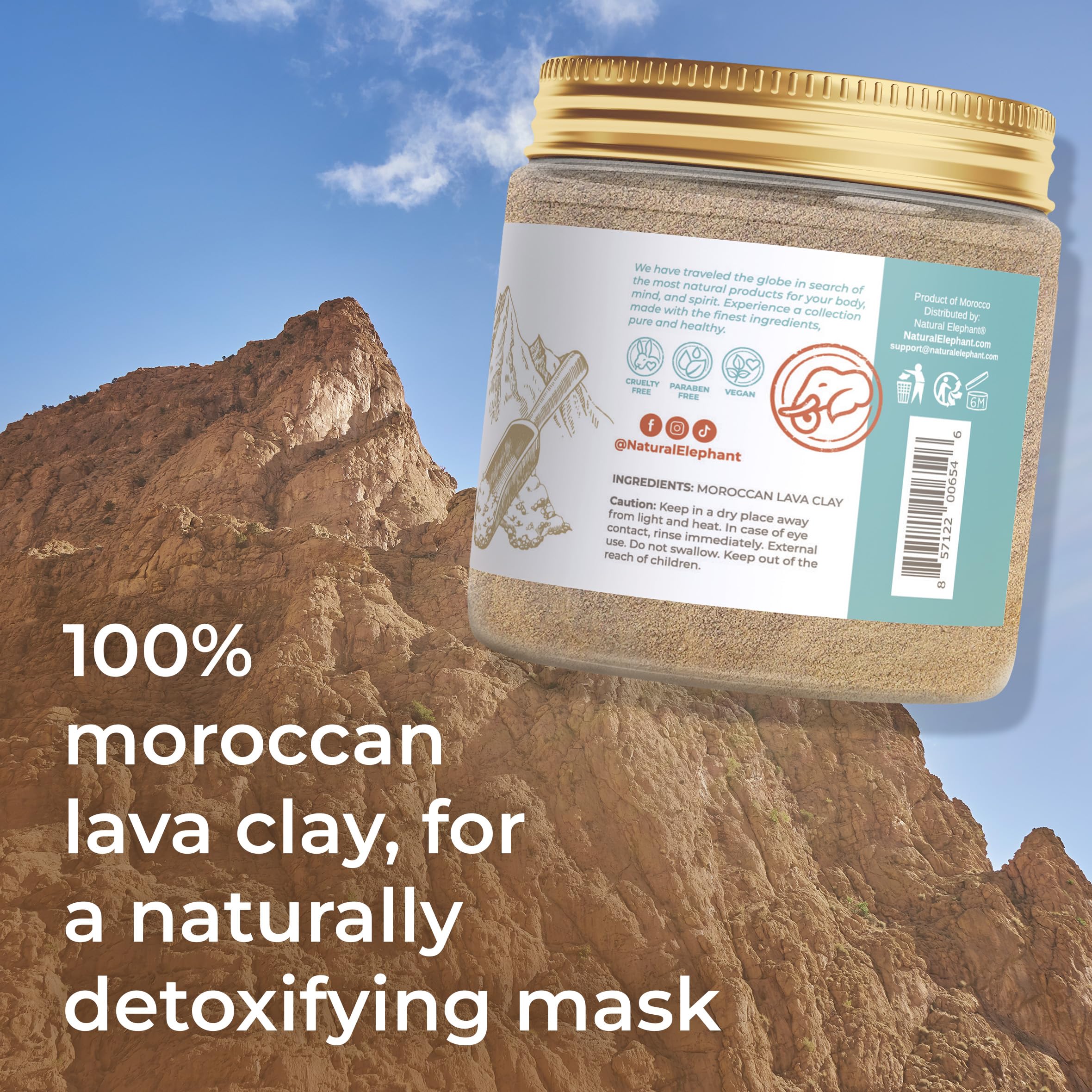 Natural Elephant Ghassoul Clay Powder | Moroccan Lava Clay 2x450g (900g) – Pure Mineral-Rich Mask