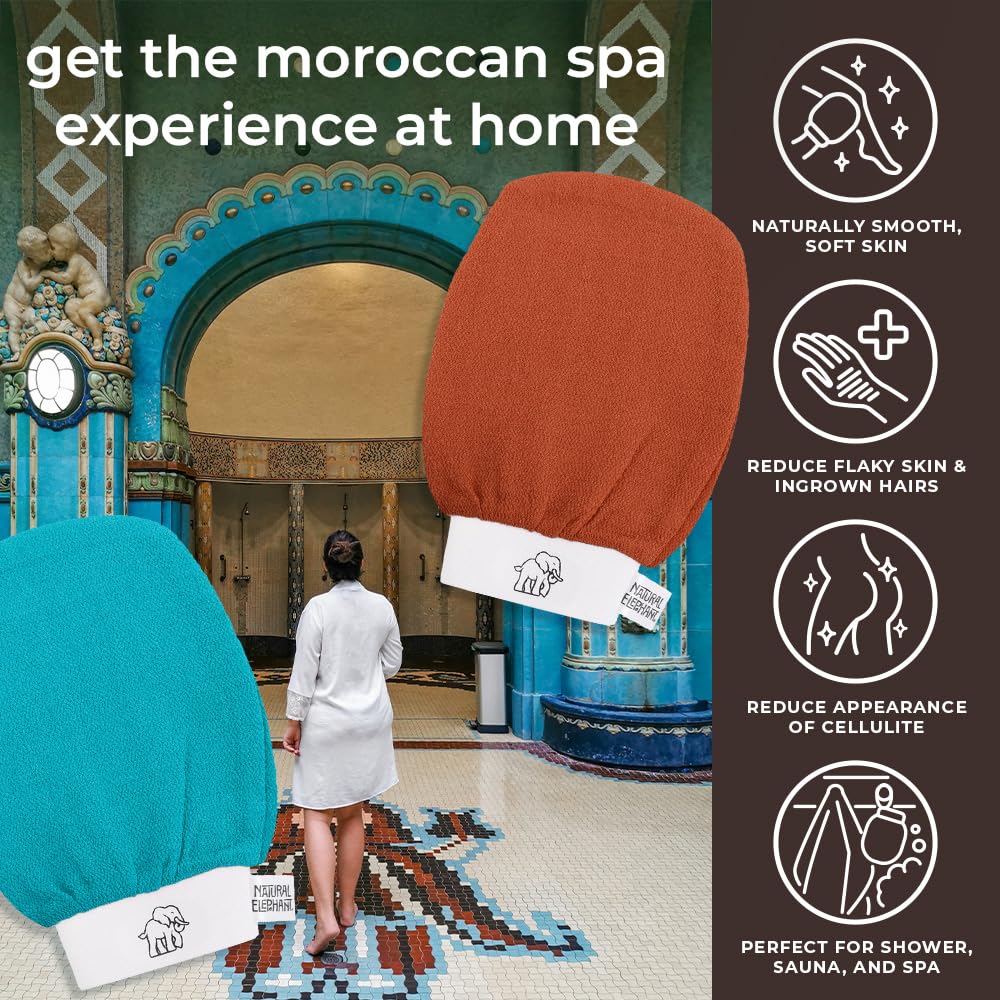 Natural Elephant Exfoliating Hammam Glove – Face & Body Mitt (Pack of 4, 4 Colors)