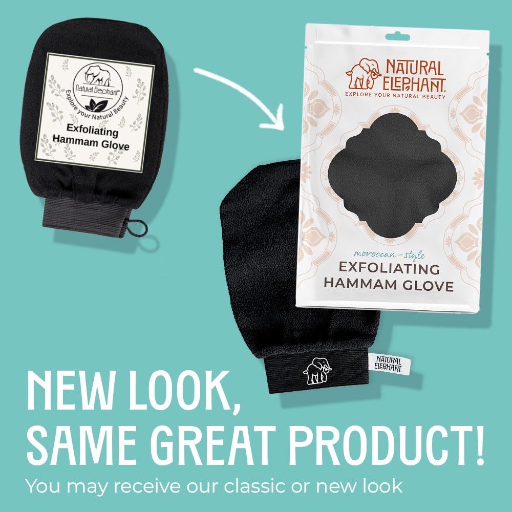 Natural Elephant Exfoliating Hammam Glove – Face & Body Mitt (Pack of 4, 4 Colors)