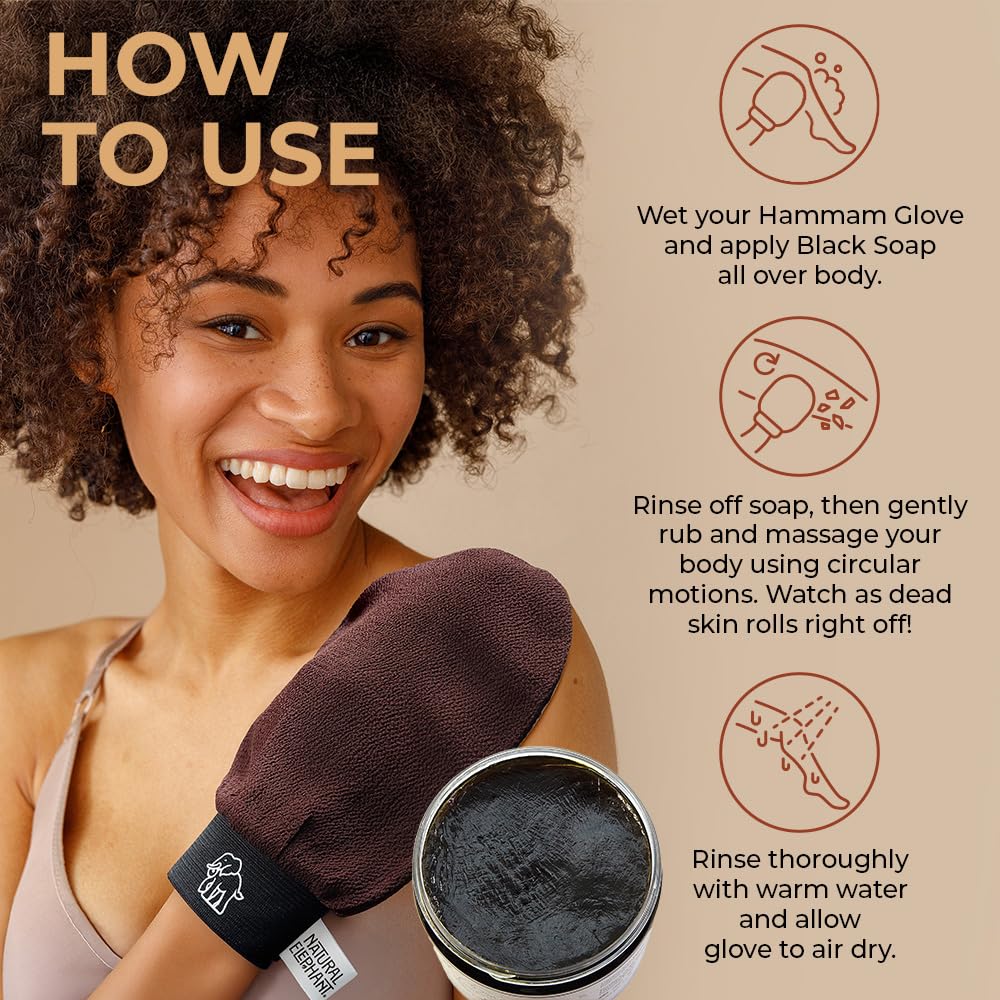 Natural Elephant Exfoliating Hammam Glove – Face & Body Mitt (Pack of 4, 4 Colors)