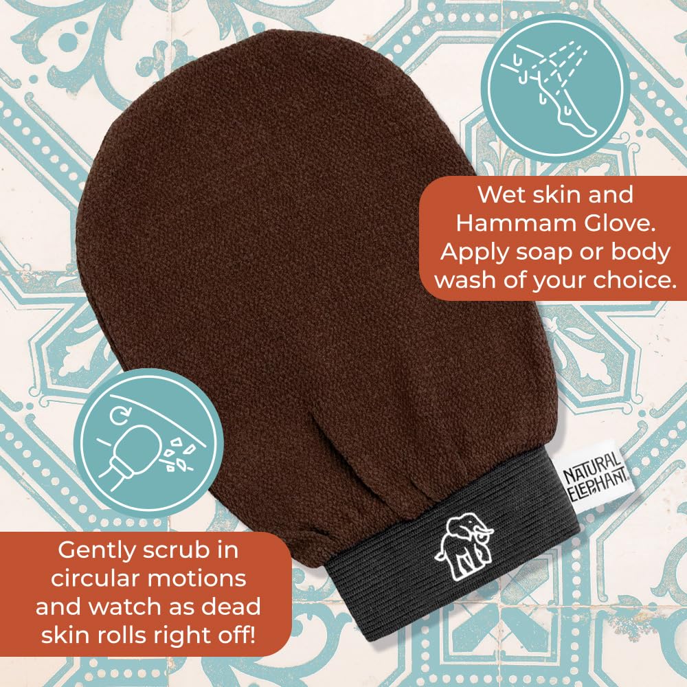 Natural Elephant Exfoliating Hammam Glove – Face & Body Mitt (Pack of 4, 4 Colors)