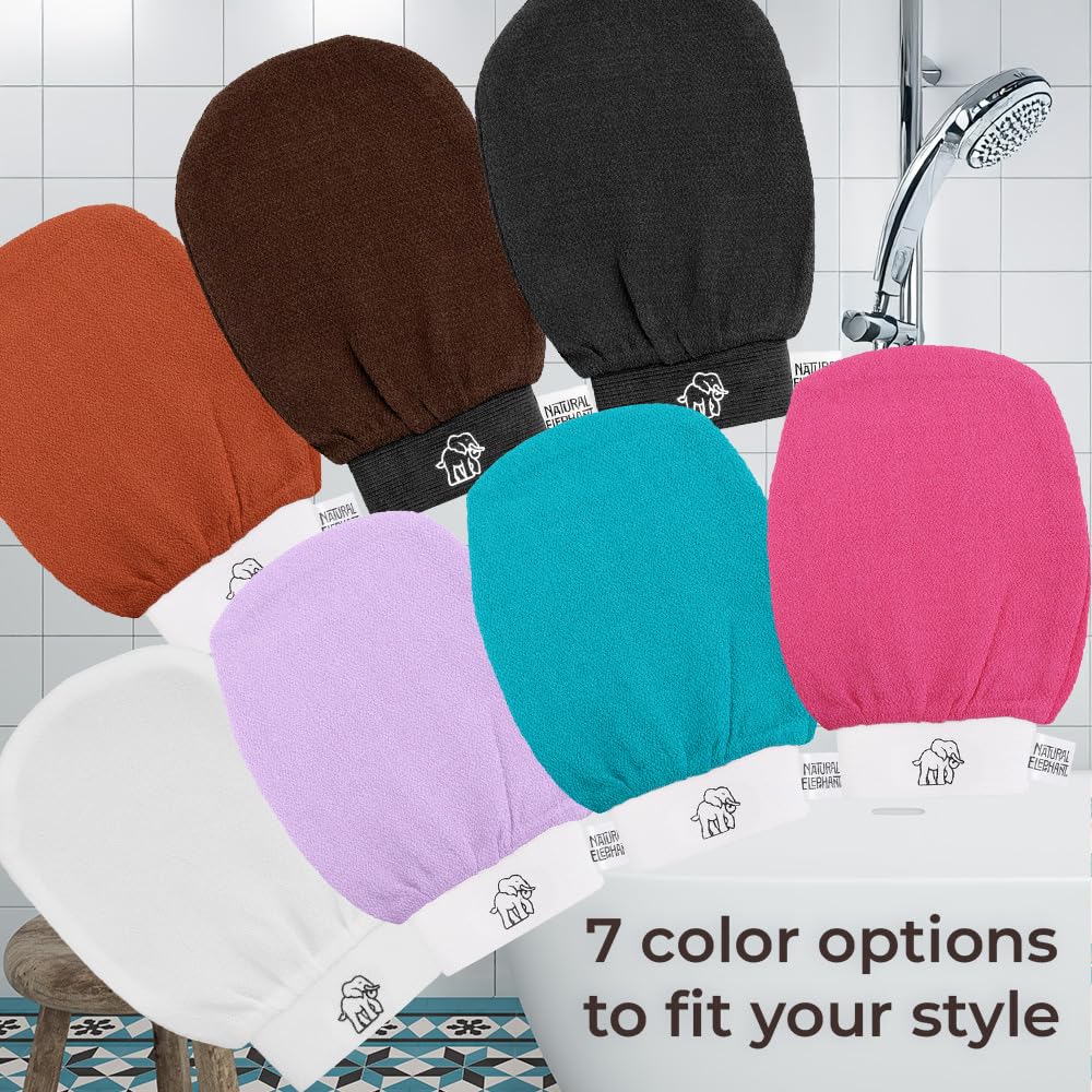 Natural Elephant Exfoliating Hammam Glove – Face & Body Mitt (Pack of 4, 4 Colors)