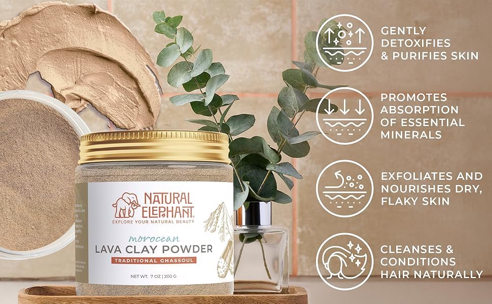 Natural Elephant Ghassoul Clay Powder | Moroccan Lava Clay 2x450g (900g) – Pure Mineral-Rich Mask