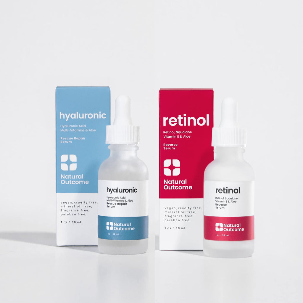 Natural Outcome Hydrating Hyaluronic Acid Serum + Retinol Facial Serum Set | 1 oz Each