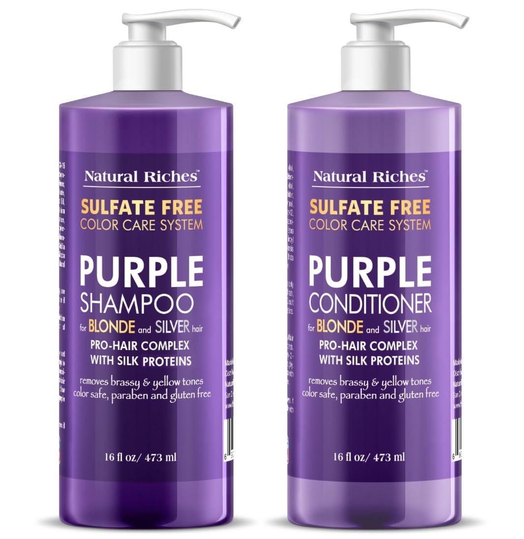 Natural Riches Purple Shampoo & Conditioner Set for Blonde, Silver & Grey Hair – Sulfate-Free (16x2 fl oz)