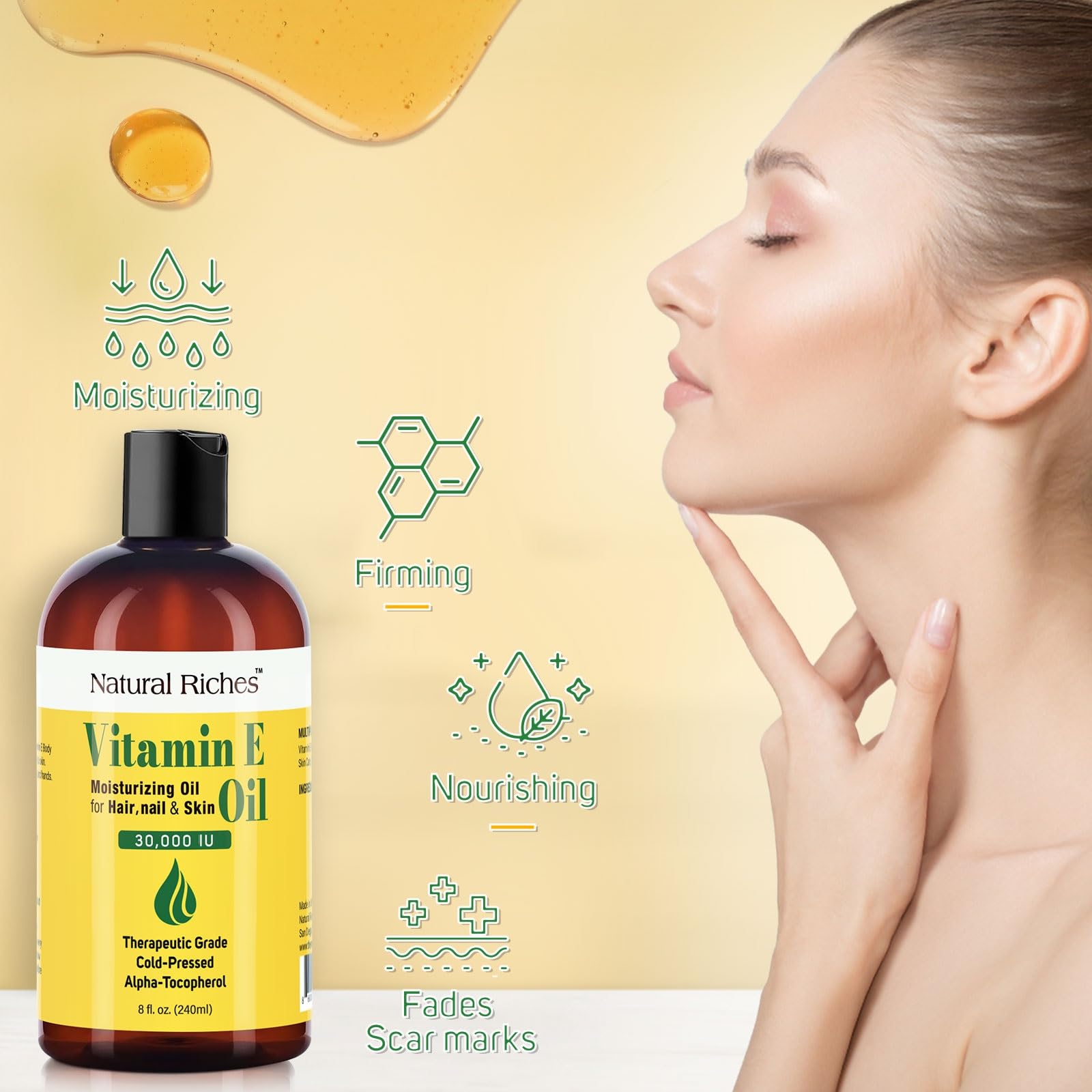Natural Riches Vitamin E Oil - 100% Pure & Natural, Cold-Pressed 30,000 IU, 8 oz