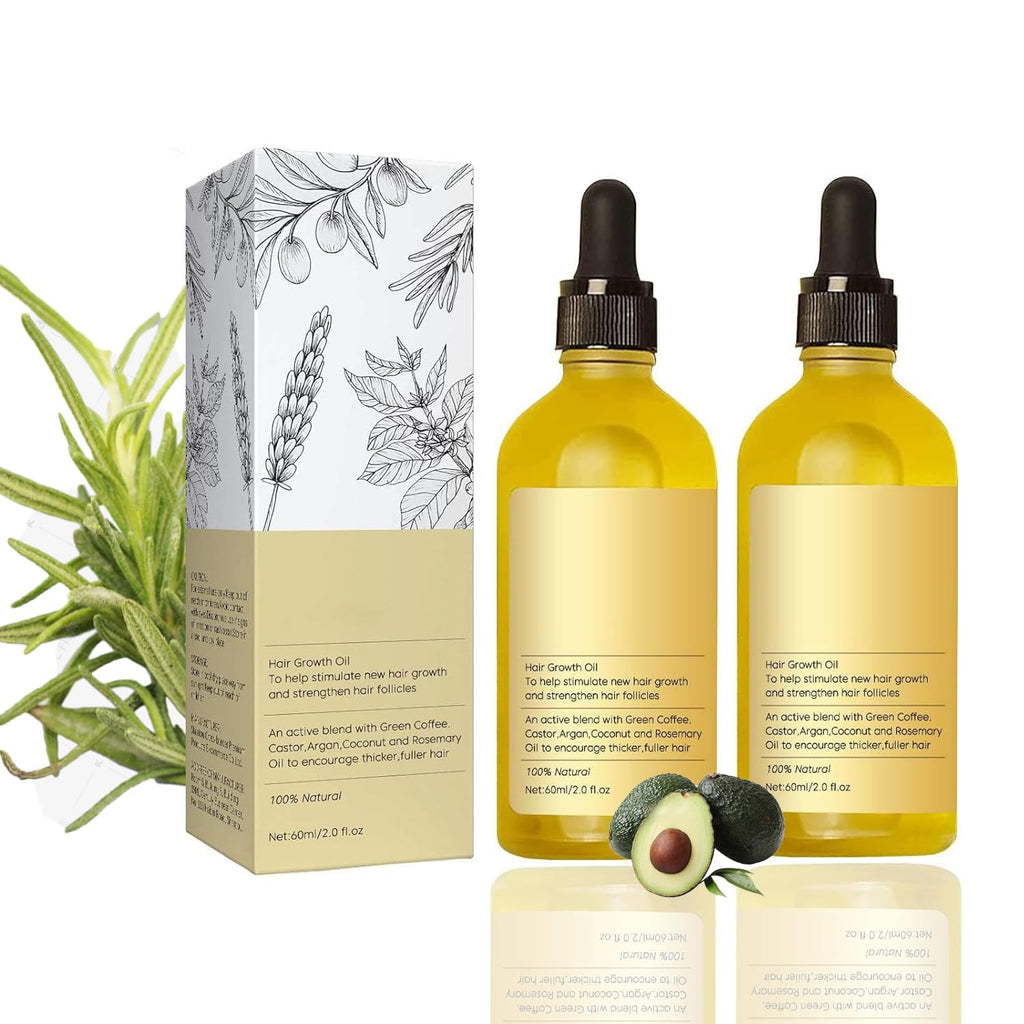 Natural Rosemary Hair Growth Oil – Strengthen & Nourish Dry, Thinning Hair (2 oz) 2-Pack