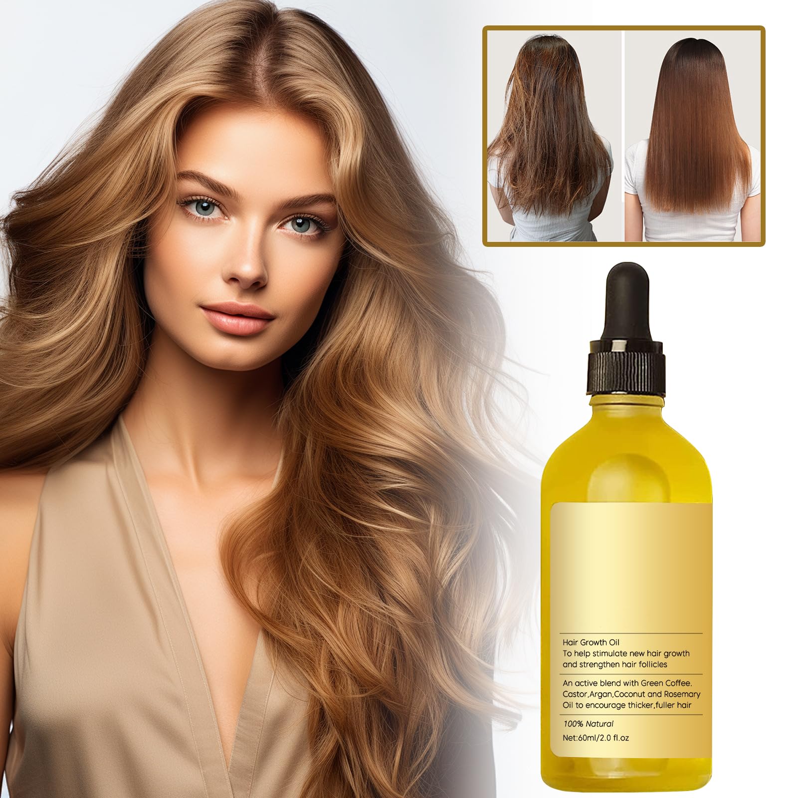 Natural Rosemary Hair Growth Oil – Strengthen & Nourish Dry, Thinning Hair (2 oz) 2-Pack