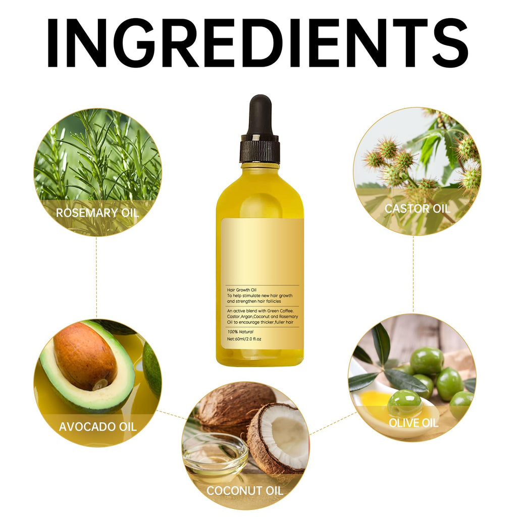Natural Rosemary Hair Growth Oil – Strengthen & Nourish Dry, Thinning Hair (2 oz) 2-Pack