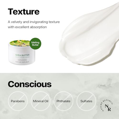 Nature Republic Shea Butter Steam Cream (Moist) – Daily Face Moisturizer, Deep Hydration (3.38 oz)