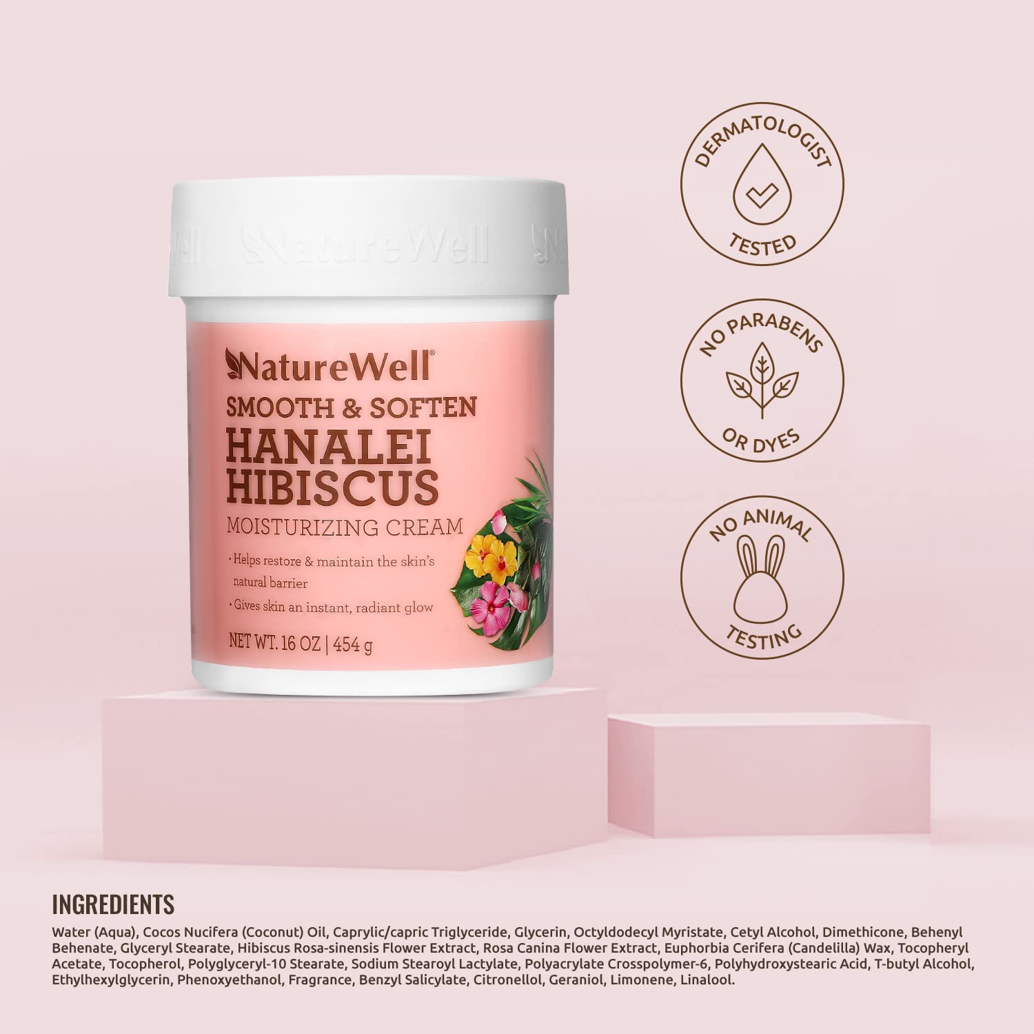 NATURE WELL Hanalei Hibiscus Smooth & Soften Moisturizing Cream For Face & Body – 16 Oz
