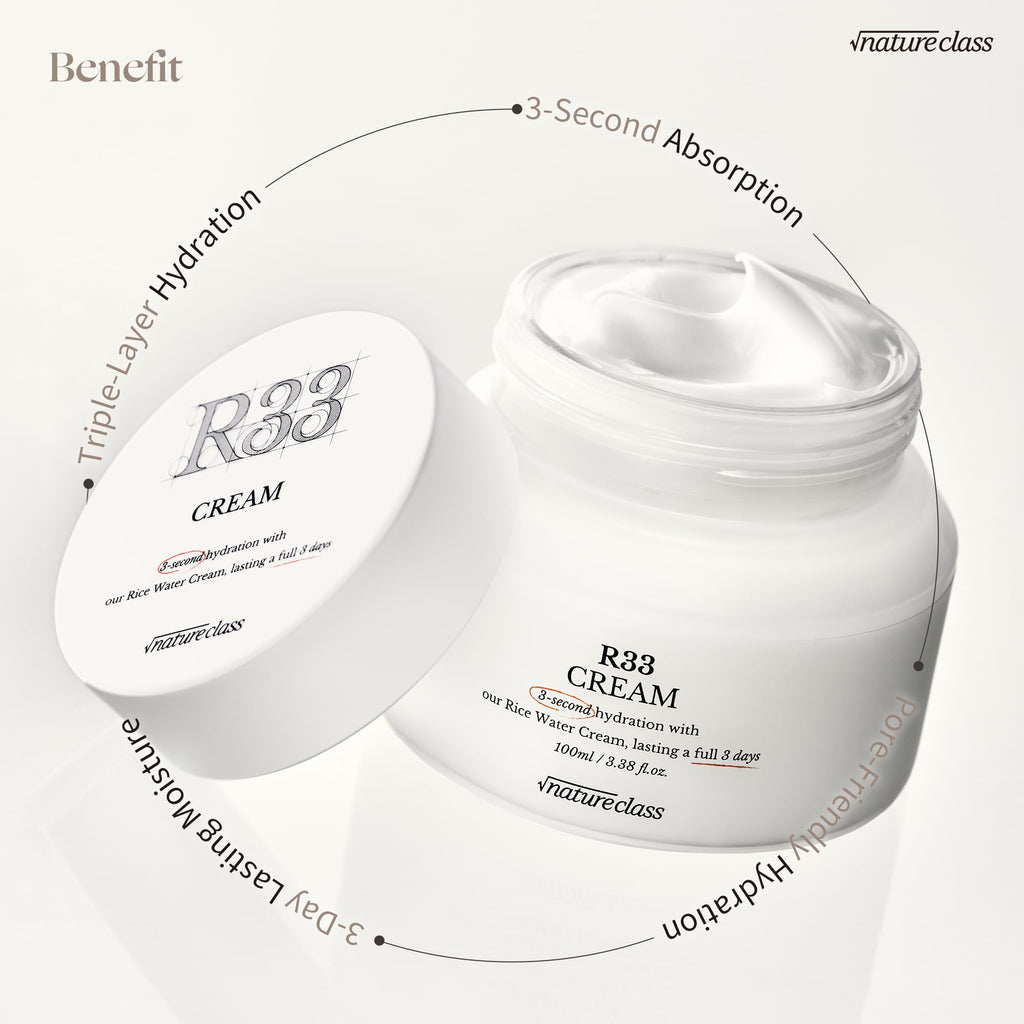 NATURECLASS R33 Hydrating Face Moisturizer – Fragrance Free, Hyaluronic Acid, Squalane, Rice Extract, 3.38 oz