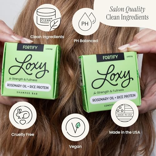 NATURÉL Loxy Fortify Shampoo & Conditioner Bar Set | Rosemary Oil & Rice Protein | Made in USA