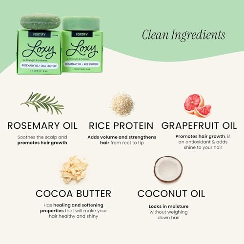 NATURÉL Loxy Fortify Shampoo & Conditioner Bar Set | Rosemary Oil & Rice Protein | Made in USA