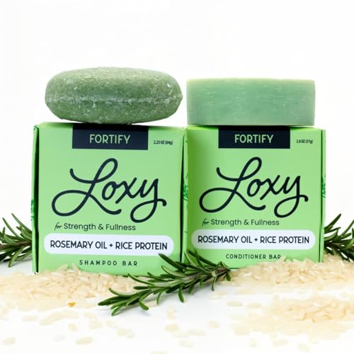 NATURÉL Loxy Fortify Shampoo & Conditioner Bar Set | Rosemary Oil & Rice Protein | Made in USA