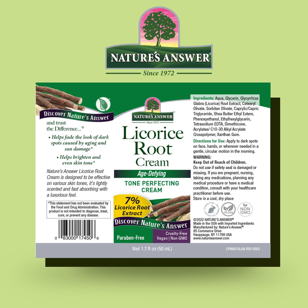 Nature's Answer Licorice Root Cream – Skin Tone Perfecting Moisturizer with 7% Licorice & Shea Butter – Alcohol & Paraben Free