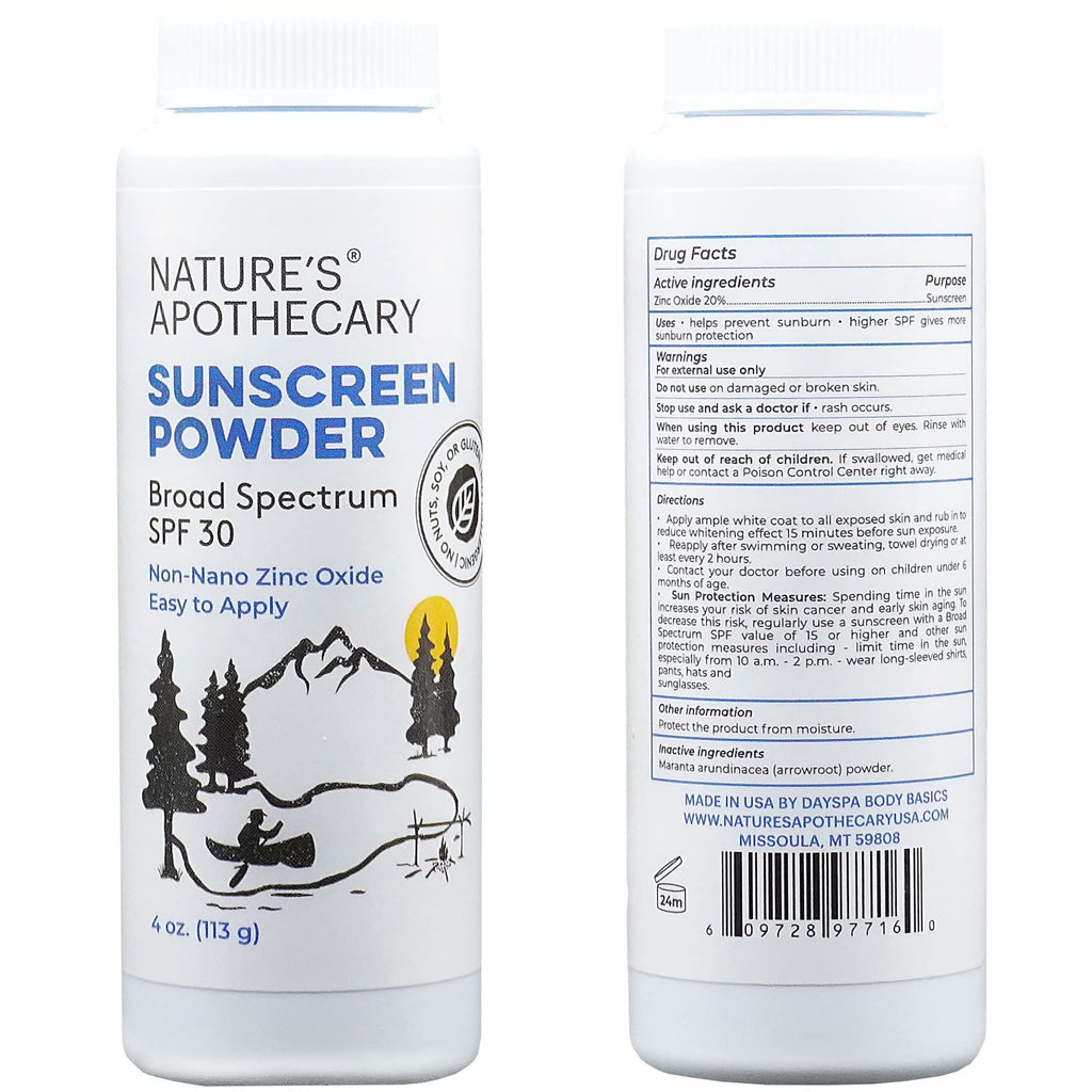 Nature's Apothecary Zinc Oxide Sunscreen Powder SPF 30 — All-Natural, Reef Safe & Hypoallergenic