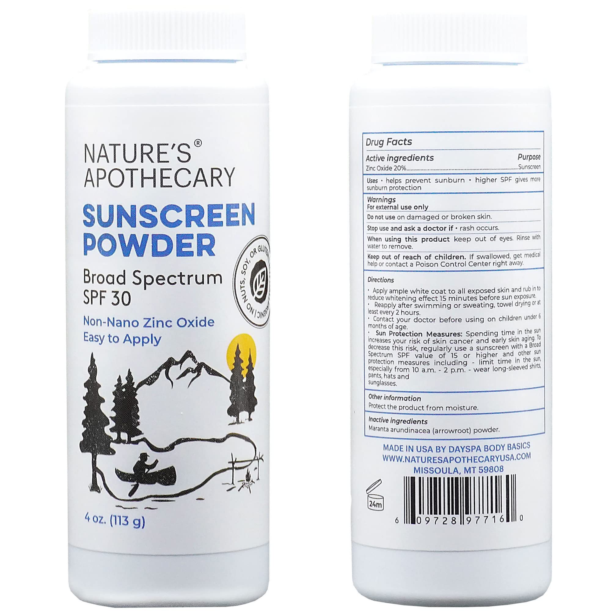 Nature's Apothecary Zinc Oxide Sunscreen Powder SPF 30 — All-Natural, Reef Safe & Hypoallergenic