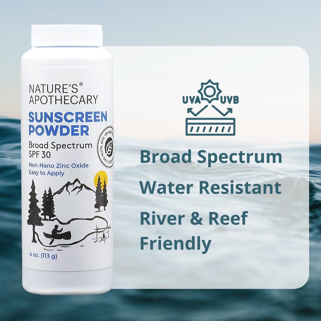 Nature's Apothecary Zinc Oxide Sunscreen Powder SPF 30 — All-Natural, Reef Safe & Hypoallergenic