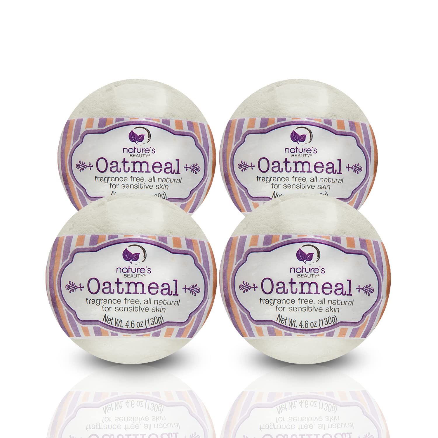 Nature's Beauty Oatmeal Fragrance-Free Bath Bombs – 4 Pack with Almond & Coconut Oils