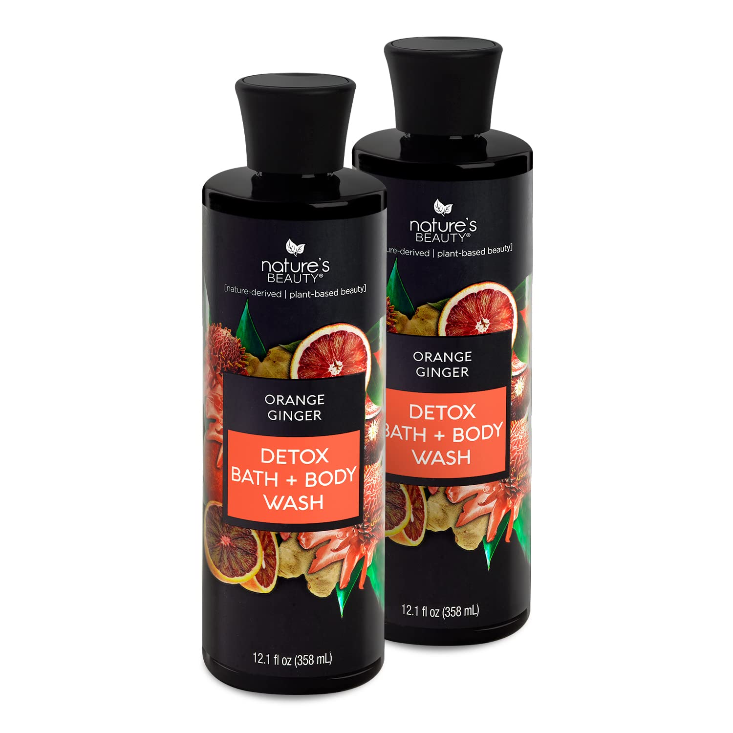 Nature's Beauty Orange Ginger Detox Body Wash Multi-Pack – Vitamin C Cleanse with Sunflower, Almond & Avocado Oils, 12 oz x 2