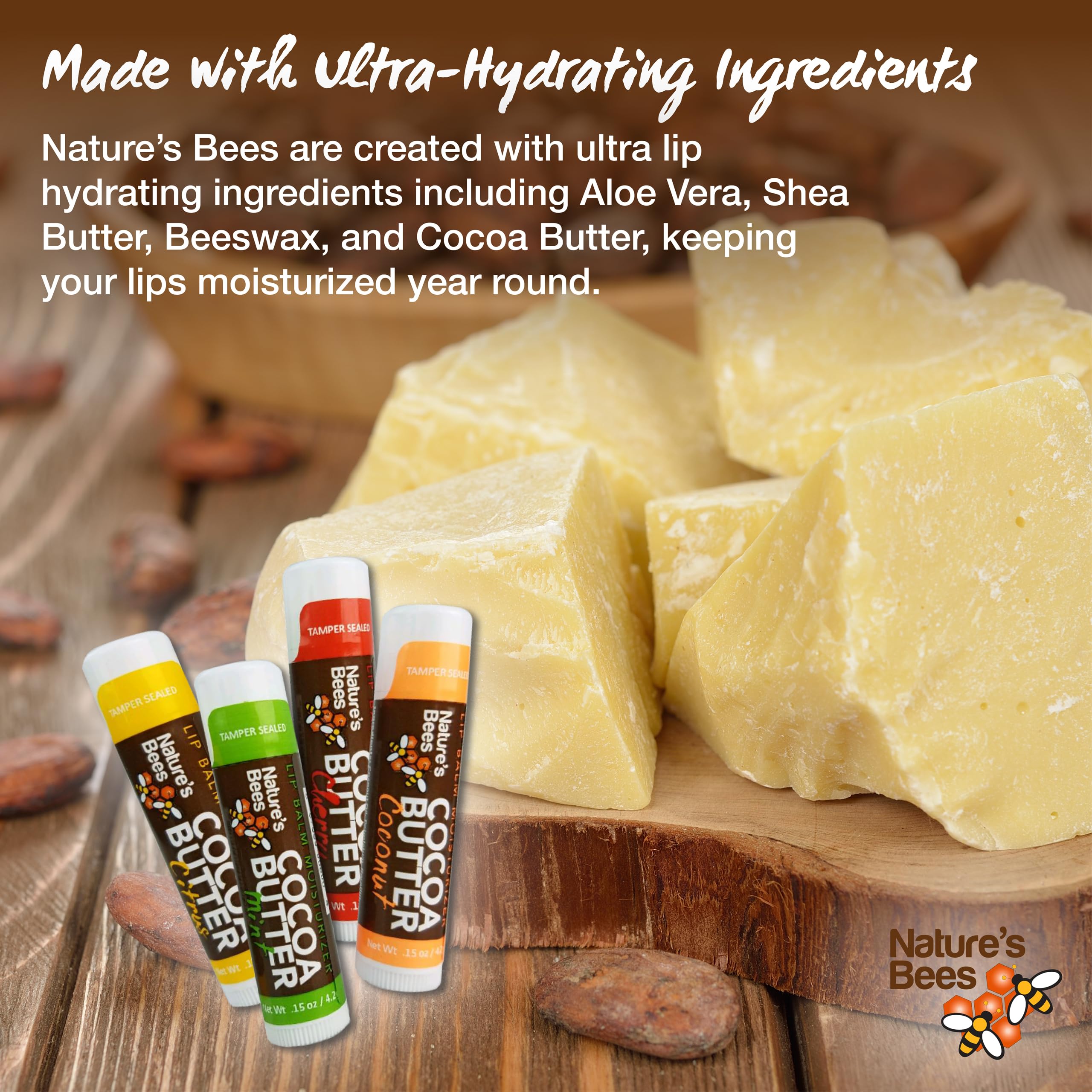 Nature’s Bees Cocoa Butter Lip Balm 72-Pack - Original Flavor Collection (Olive Oil, Mango Butter, Shea Butter)