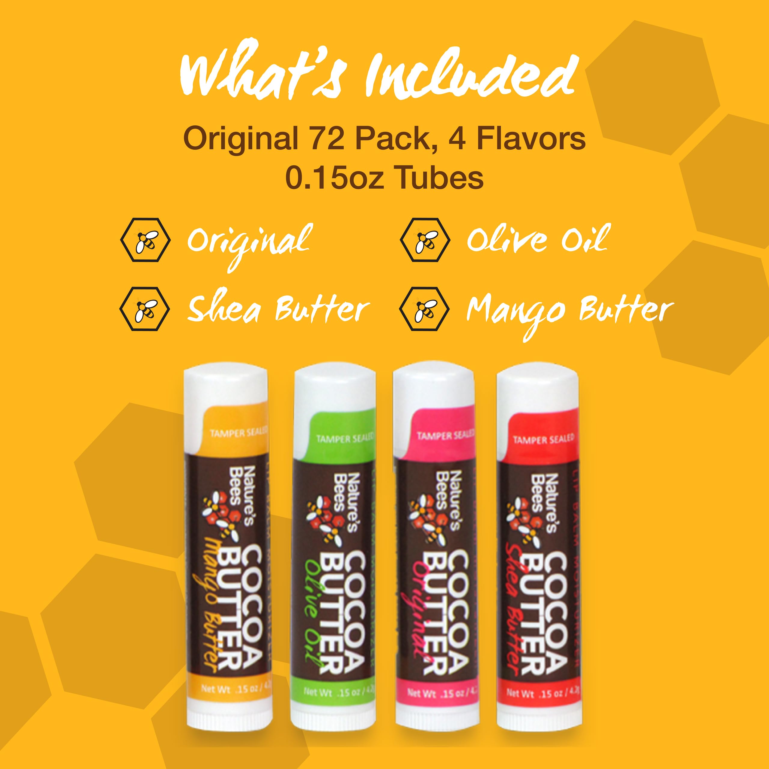 Nature’s Bees Cocoa Butter Lip Balm 72-Pack - Original Flavor Collection (Olive Oil, Mango Butter, Shea Butter)