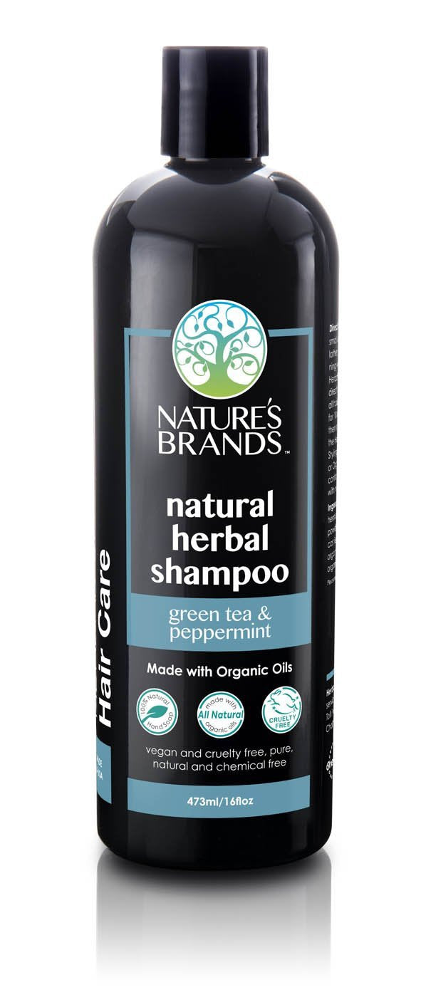 Nature's Brands Natural Shampoo by Herbal Choice Mari – Green Tea & Peppermint, 16 oz, Organic & Chemical-Free