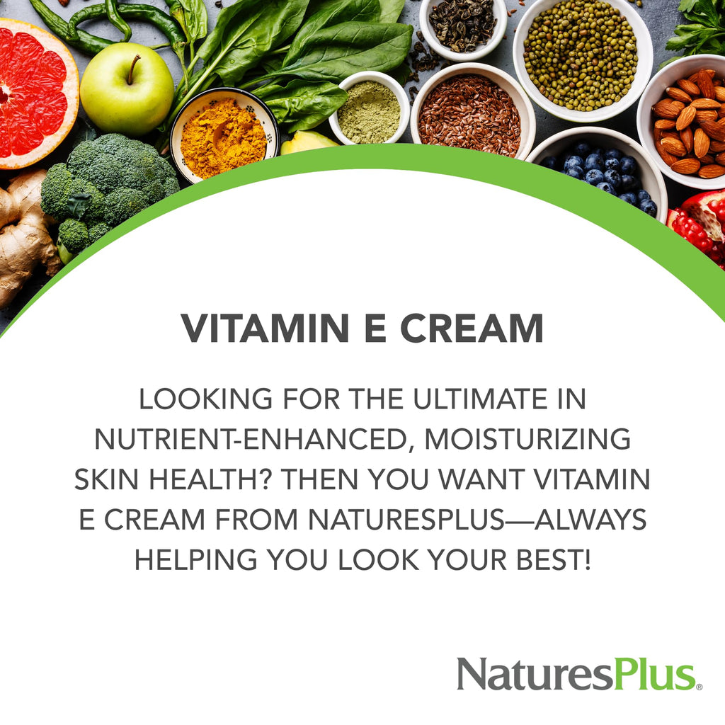 NaturesPlus Vitamin E Cream - 2.2 oz | Face & Body Moisturizer with Aloe, MSM & Vitamins A & D
