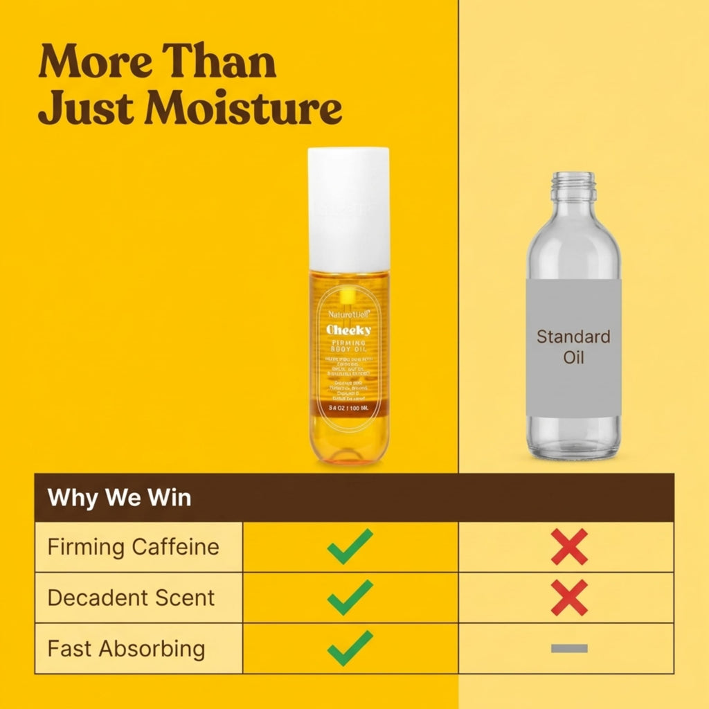 NATURE WELL Cheeky Firming Body Oil – Luxuriously Glowy, Fast-Absorbing (3.4 oz)