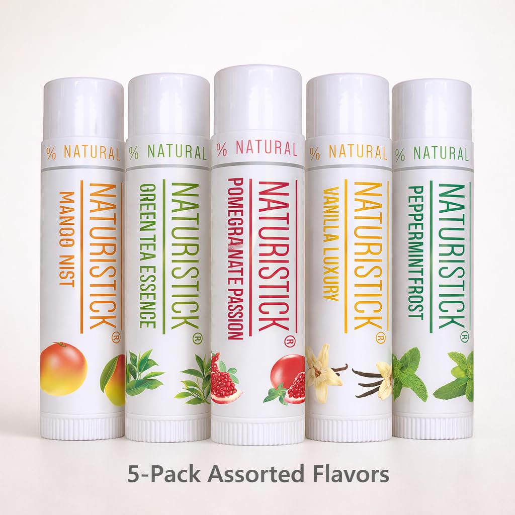 Naturistick 5-Pack Premium Beeswax Lip Balm | 100% Natural, Chemical-Free Lip Care | Made in the USA