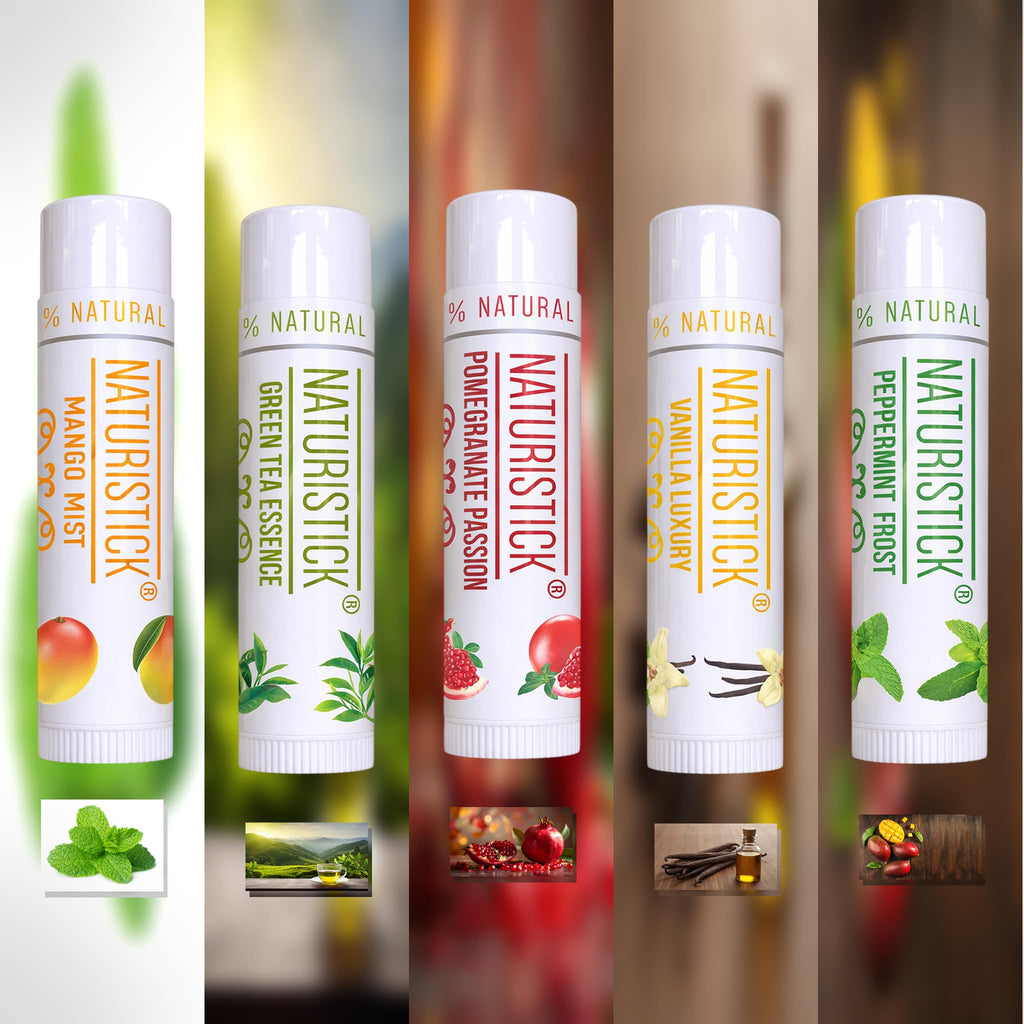 Naturistick 5-Pack Premium Beeswax Lip Balm | 100% Natural, Chemical-Free Lip Care | Made in the USA
