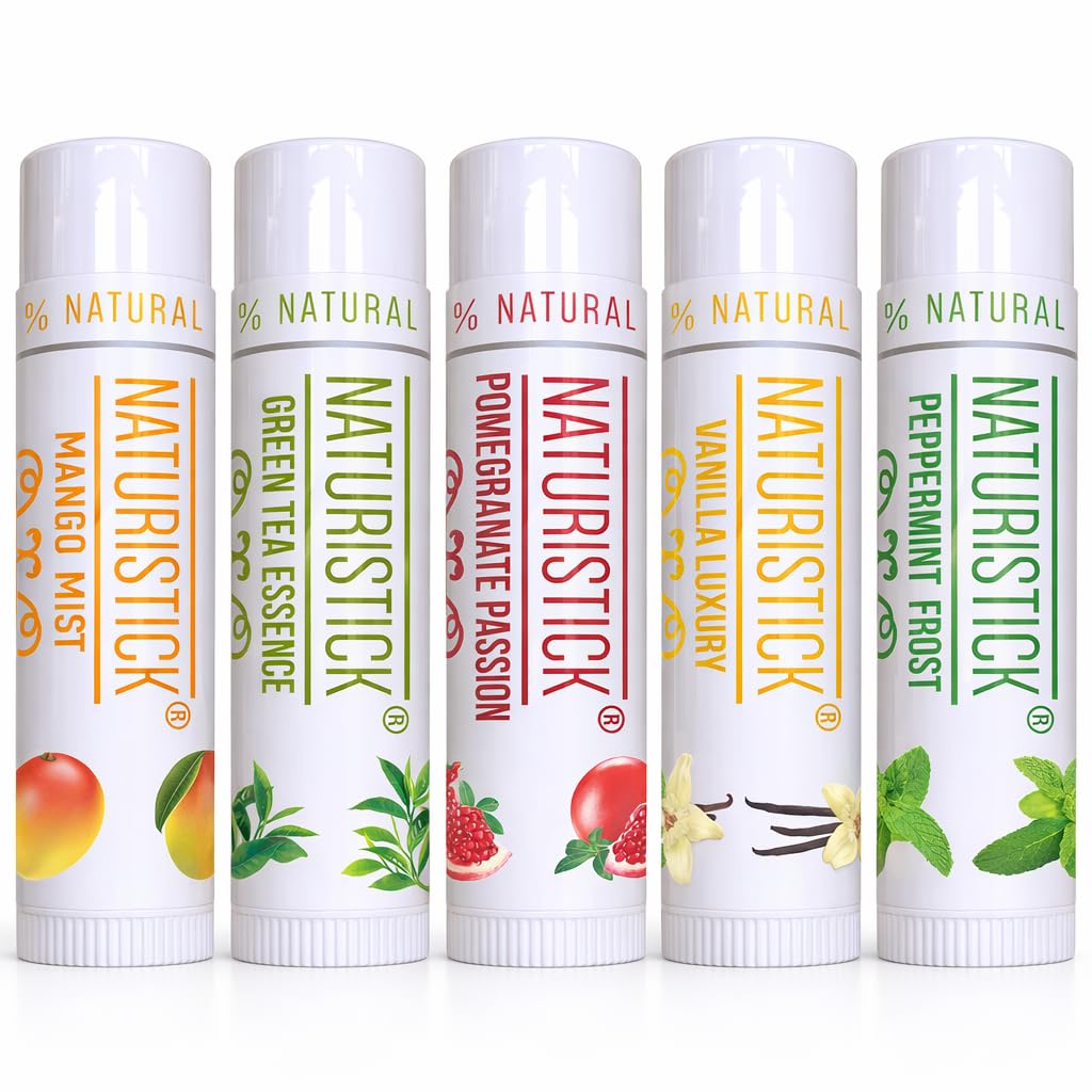 Naturistick 5-Pack Premium Beeswax Lip Balm | 100% Natural, Chemical-Free Lip Care | Made in the USA