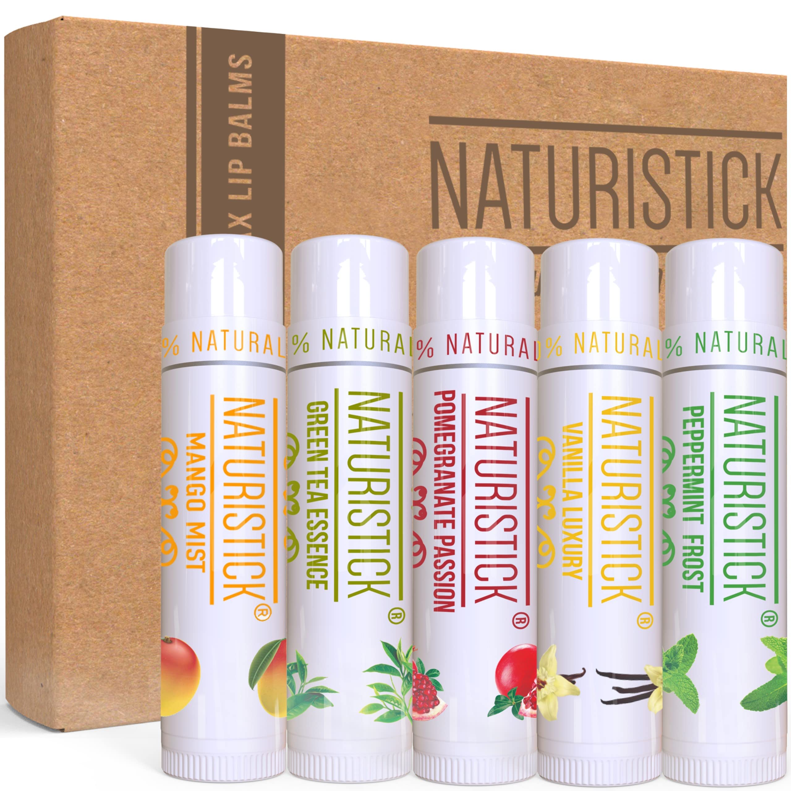 Naturistick 5-Pack Premium Beeswax Lip Balm | 100% Natural, Chemical-Free Lip Care | Made in the USA