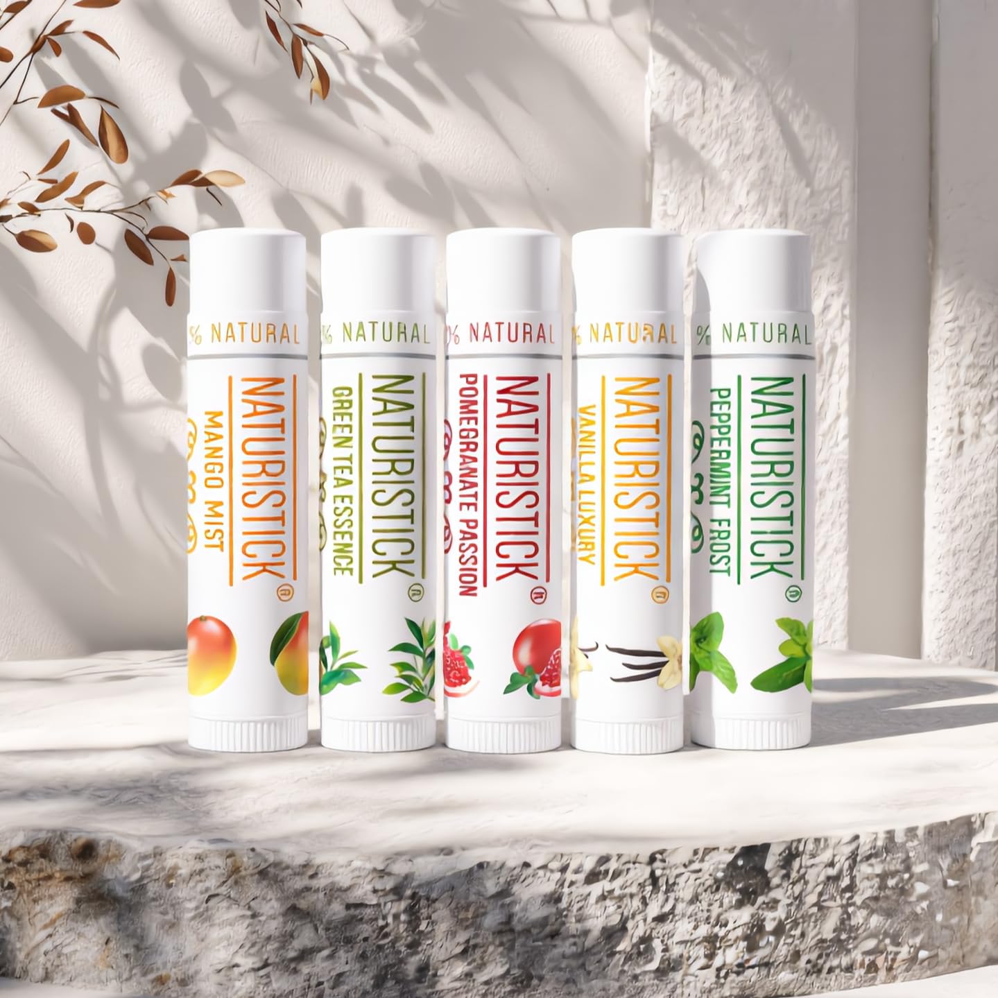 Naturistick 5-Pack Premium Beeswax Lip Balm | 100% Natural, Chemical-Free Lip Care | Made in the USA