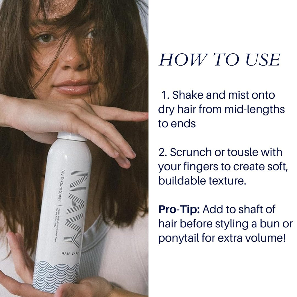 NAVY HAIR CARE Dry Texture Hair Spray | Instant Volume & Flexible Hold | Lightweight, Sunflower Oil Formula | 7 oz